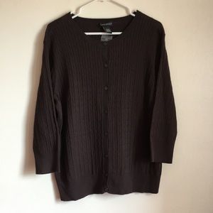 Lane Bryant Brown 100% Cotton Cardigan 3/4 Sleeve